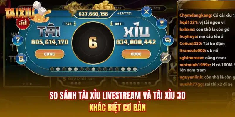 So sánh Tài Xỉu Livestream và Tài Xỉu 3D khác biệt cơ bản